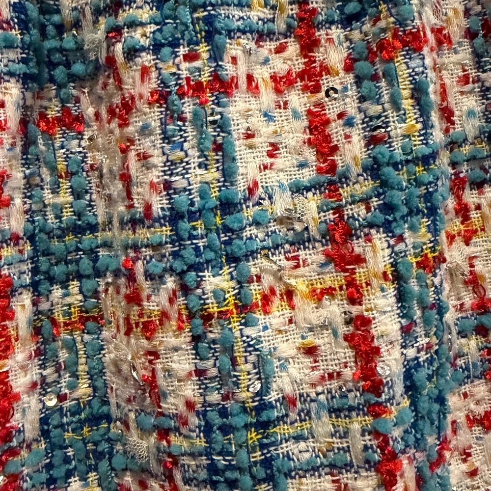 ON 34th Multicolor Tweed Mini Skirt Size L Silver Thread Shiny Shimmer Stretchy